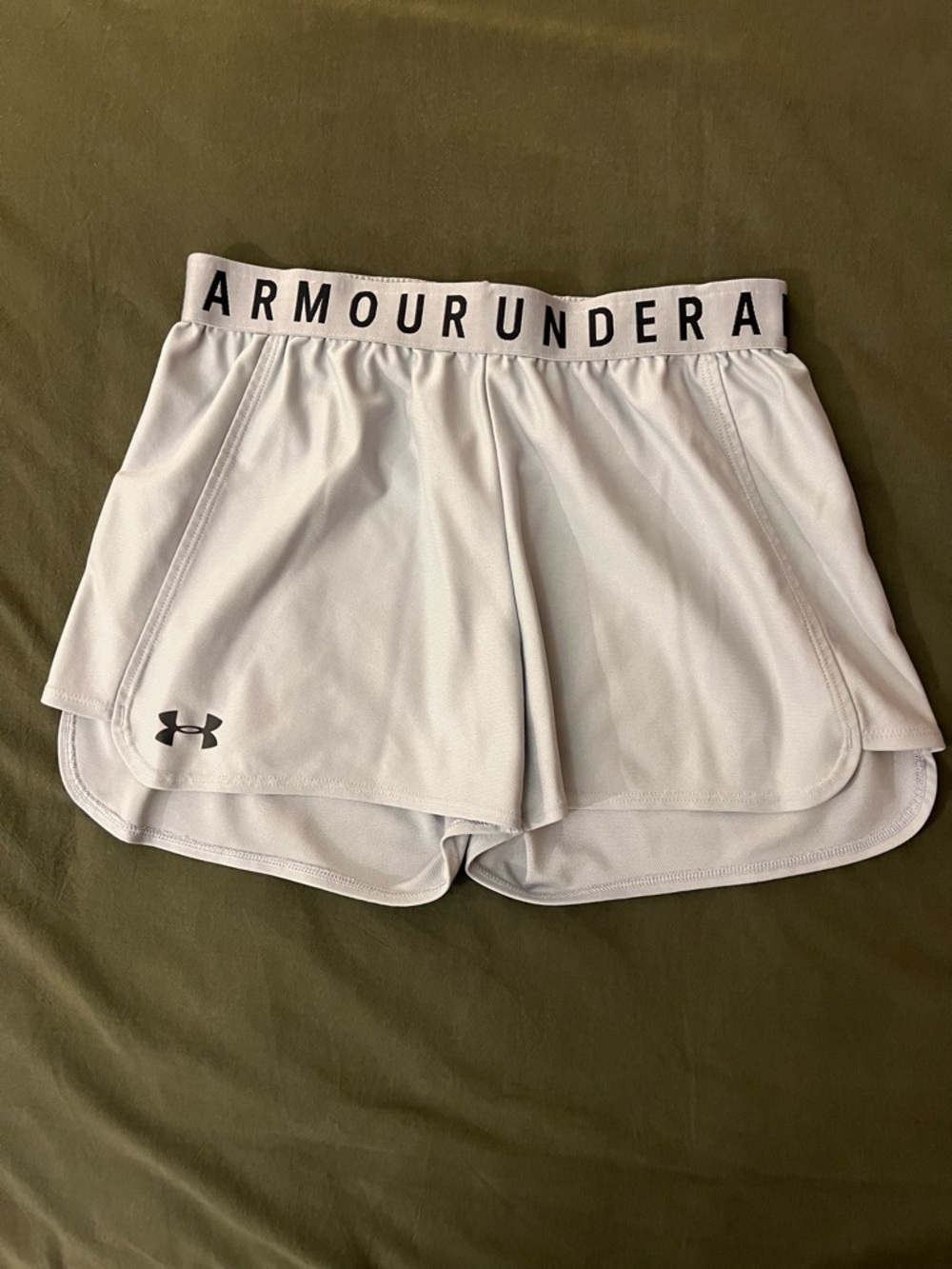 Under Armour Women's Light Gray Athletic Shorts with Branded Waistband
